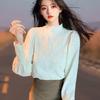Half Turtleneck Lace Base Shirt for Women In Autumn and Winter New Style with Velvet Top Beautiful and Fashionable Shirt