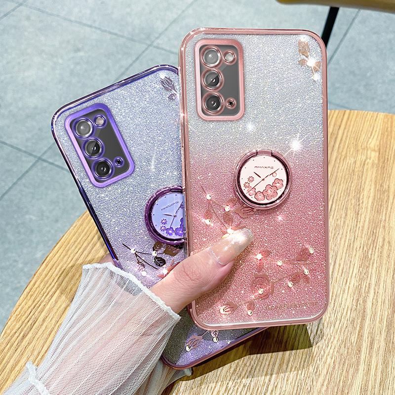 KADEM Flower Pattern Phone Case for Samsung Galaxy A31 Glitter Gradient Soft TPU Cover with Ring Kickstand
