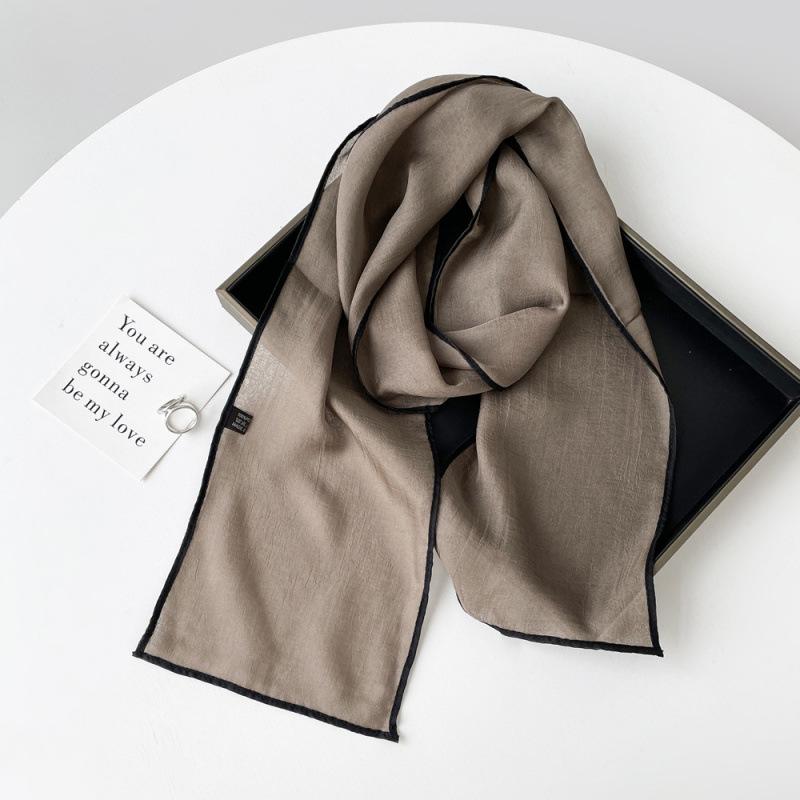 Solid Color Small Scarf for Women Korean Style Versatile Thin Narrow Long Scarf with Hairband Temperament Streamer Scarf