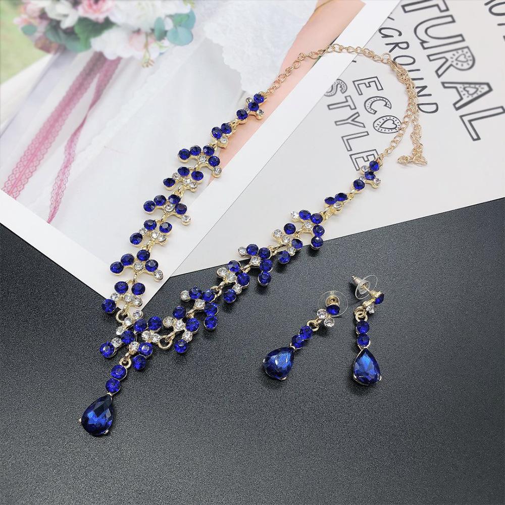 Bridal Tiara Crown  Necklace and Earrings Three Piece Set Exquisite Floral Diamond Alloy Crown