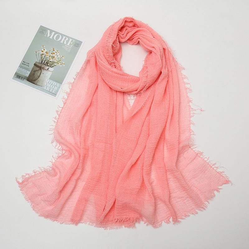 Hot-selling New Simple Solid Color Wrinkled Cotton and Linen Scarf, Soft and Skin-friendly In Winter, Warm Scarf Women