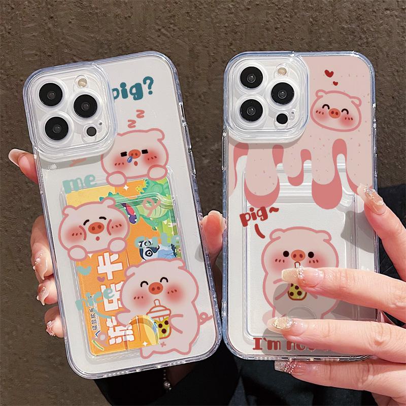 Card Slot Holder Silicone Wallet Pocket Case For Xiaomi Redmi Note 12 13 Honor Smart 90 Oppo A18 A38 A58 Samsung S23 S24 S25 Cover Clear Phone Bumper