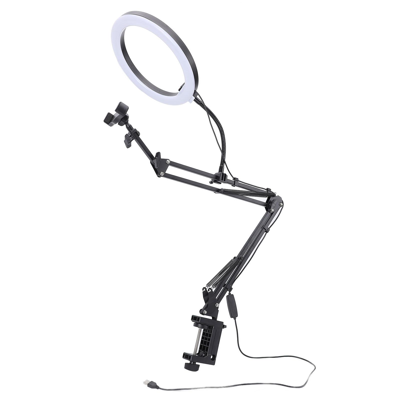 

Кольцевой светильник с креплением для телефона на потолке, кольцевой светильник для селфи с держателем для телефона, светодиодный настольный кольцевой светильник с зажимом