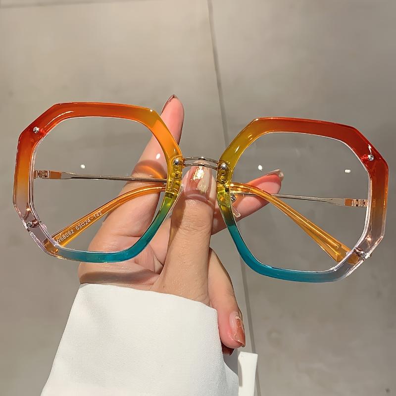 Man Women's Fashionable Plain Glasses Polygonal Frame Versatile Side Hollow Design Casual Comfortable Protective