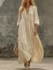 European and American spring and autumn new V-neck pleated striped loose casual dress women
