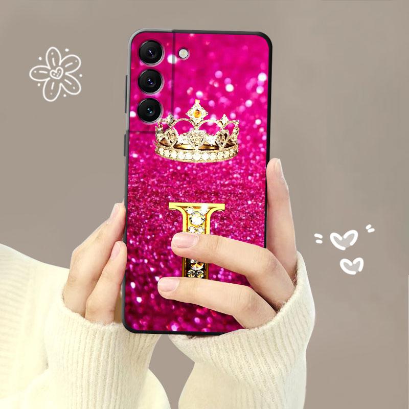 Red Pink Gold Diamond King Crown Letter For Samsung Galaxy S23 S22 S21 S20 Fe Ultra S10 S9 S8 Plus Note 20ultra 10plus Case
