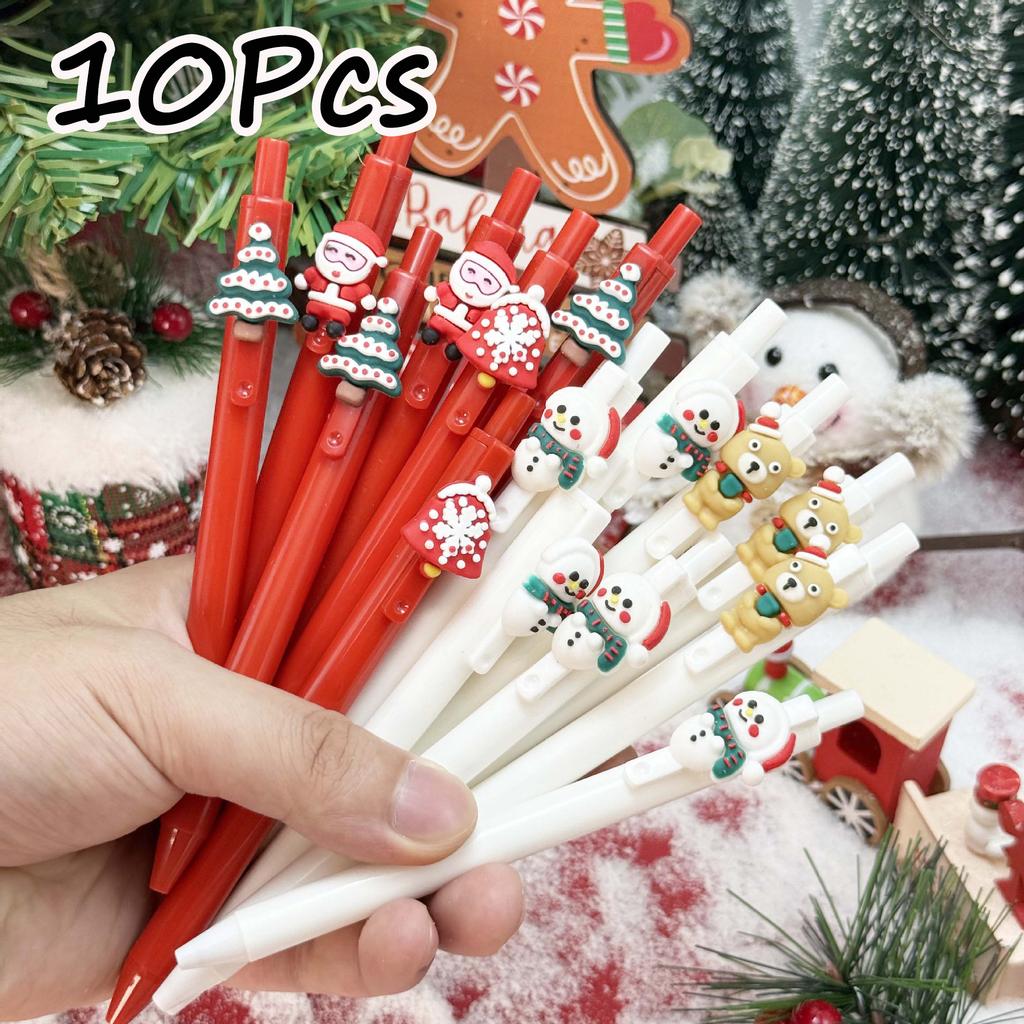 10Pcs Christmas Tree-Themed Retractable Ballpoint Pens - Multicolor Soft Grip Pens with Random Christmas Tree Designs, Fine Point, Ideal for Students
