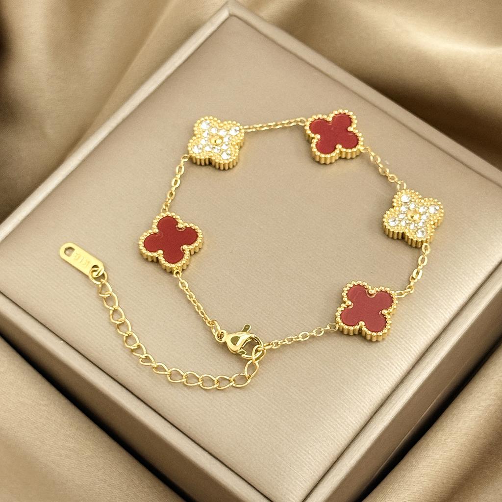 Bransoletka 13mm Koniczynka Czterolistna Dwustronna Platerowana Próżniowo Nieblaknąca Bransoletka Damska