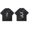 Hip Hop Streetwear Herren T-Shirt Oversized Ästhetisches Grafik-T-Shirt Retro Vintage Gewaschenes Schwarzes T-Shirt Baumwolle Unisex Oberteile Tee