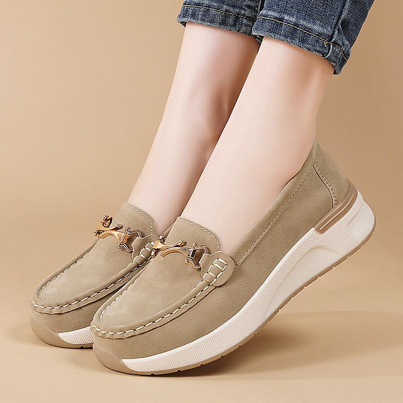 Women Wedge Chunky Shoes Platform Loafers Casual Thick Sole Elevator Slip on Black Shake Shoes Large Size