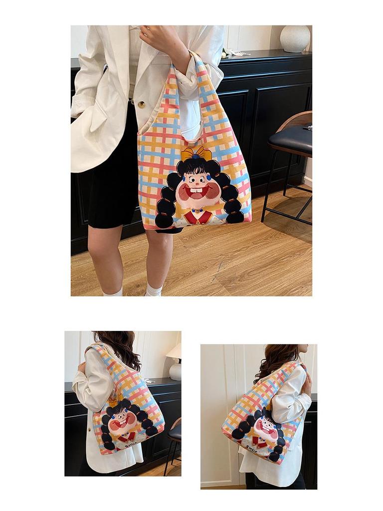 Hand-Painted Cartoon Shoulder Bag: Eco-Friendly Large Capacity for Women & Students