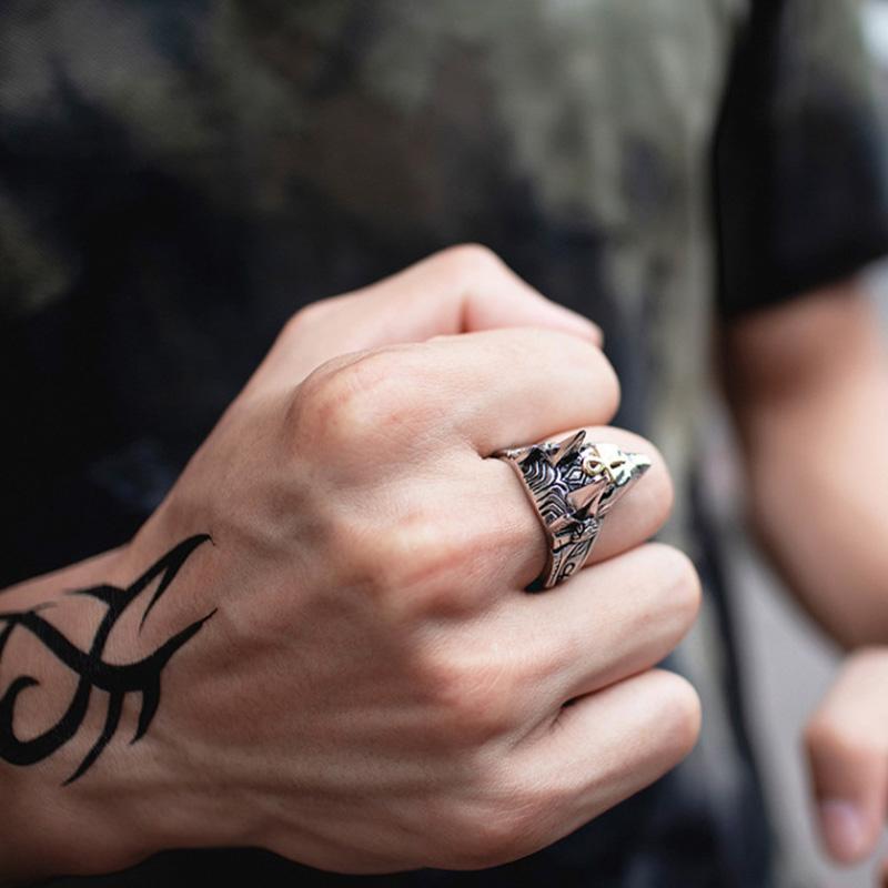 Anillo Símbolo Anubis Egipto Retro Para Hombre Punk Gótico Rock Hiphop Anillo Abierto Hecho a Mano Diseñador Zircón Accesorios Biker Regalo para Amante