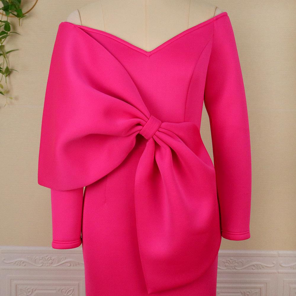 Rochie de petrecere cu umerii goi, cu fundă, talie înaltă, subțiatoare, mărimi mari S-XXXL