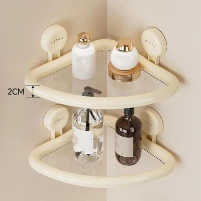 Adhesive Suction Cup Shower Shelf No Drilling Corner Mounted Waterproof Bathroom Rack for Toiletries Organization