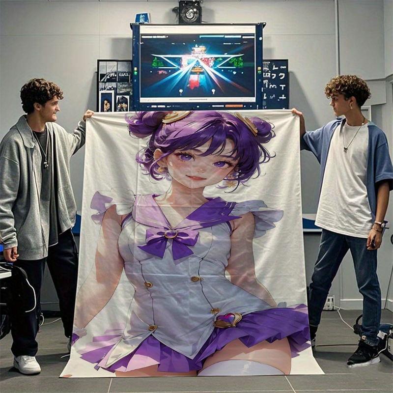 Purple Sailor Uniform Girl Anime-Style Flannel Throw Blanket – Soft, Cozy, And Vibrant Digital Print On Lightweight Polyester