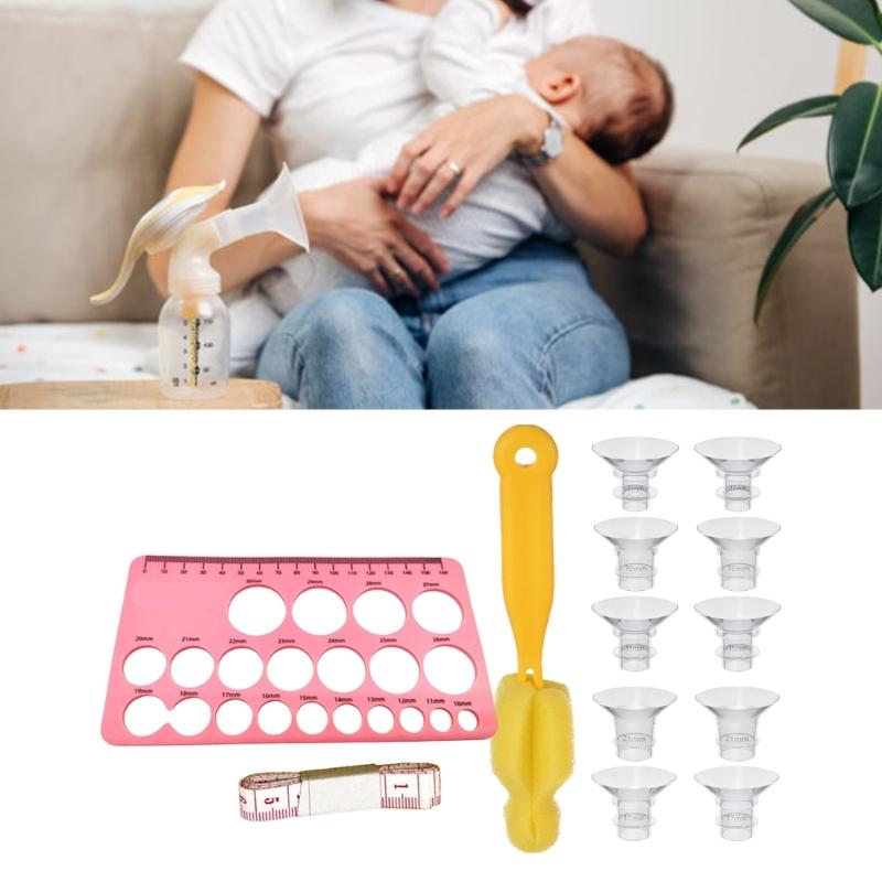 13/15/17/19/21mm Pump Flange Converter Adapter with Nipple Size Guide Soft Silicone Inserts for Breastfeeding Mother