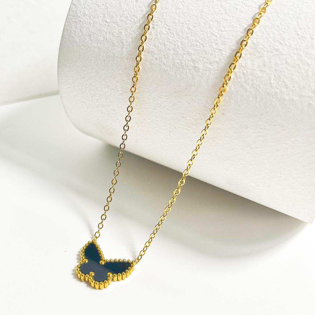 ALTERA Luxury Butterfly Shell Pendant Necklace for Women Stainless Steel Gold Plated Chain Choker Fashion Design Zircon Gift