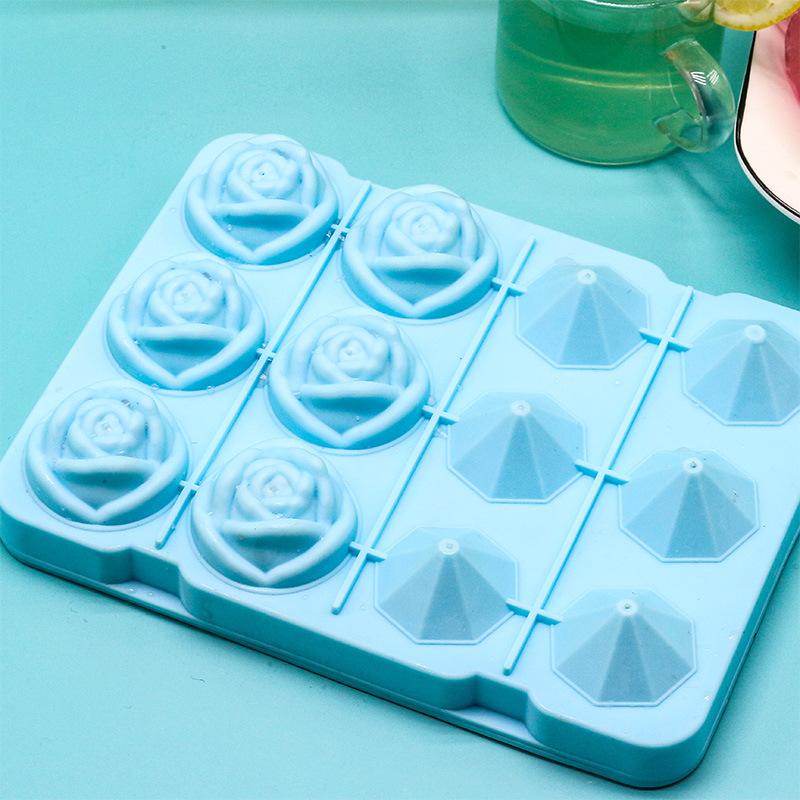 Silicone Molds Ice Cube Tray with Lid Rose Flower Diamond Shape Reusable Ice Mold Bar Kitchen Accessories Ice Cream Maker Tool