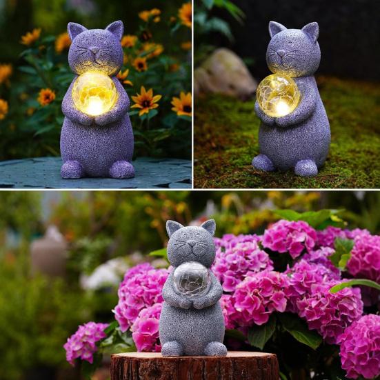 Cat Statue Solar Light Waterproof Garden Kitten Sculpture Lighted Kitten Statue Outdoor Landscape Lighting for Patio Yard Decoration
