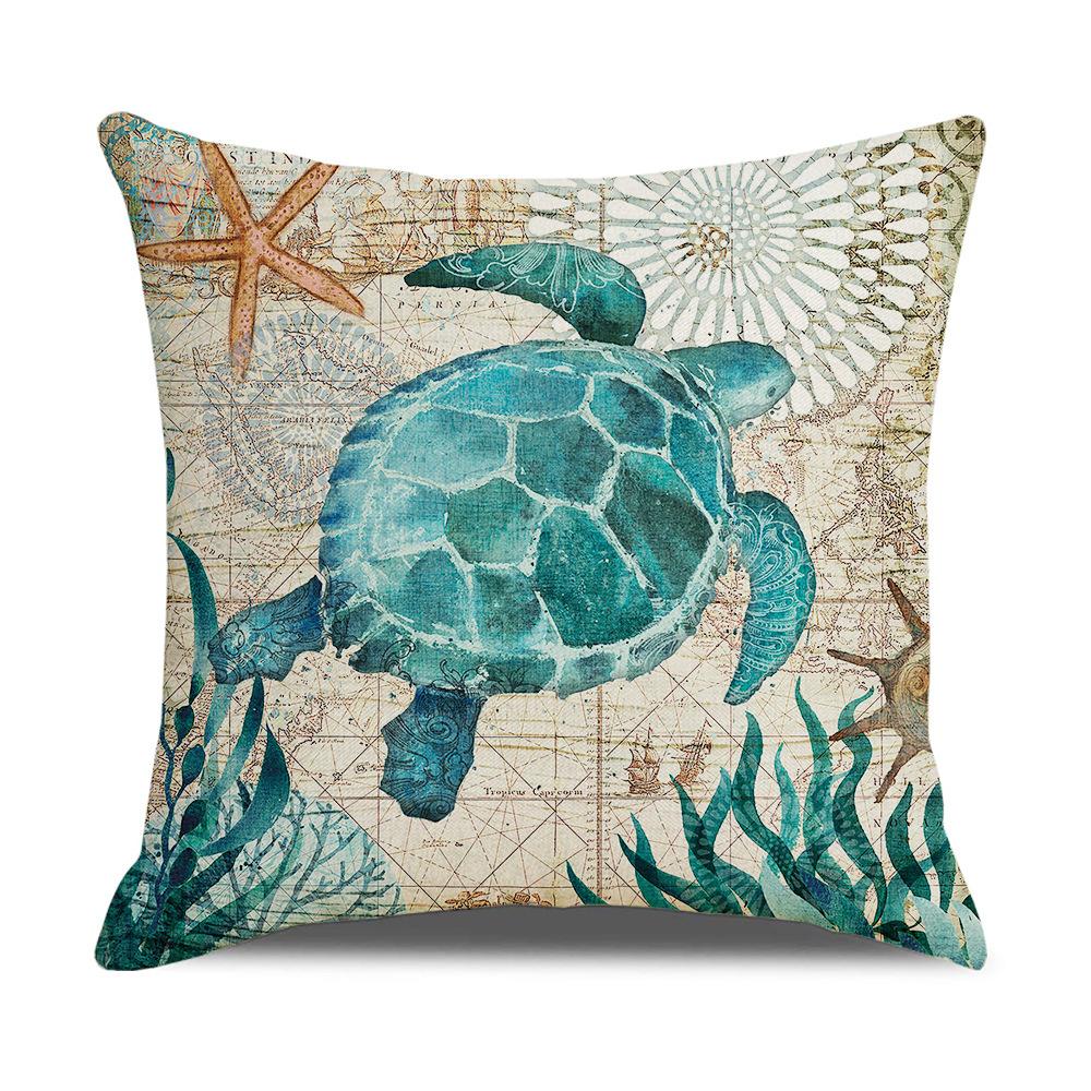 Retro Mediterranean Ocean Digital Print Linen Pillow Reading Cushion Home Furnishings