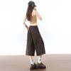 Fashion Summer Back Elastic Waist Brown Cropped Capri Cargo Wide Leg Pants For Women Trendy Versatile Loose Straight Slimming Daily Trousers