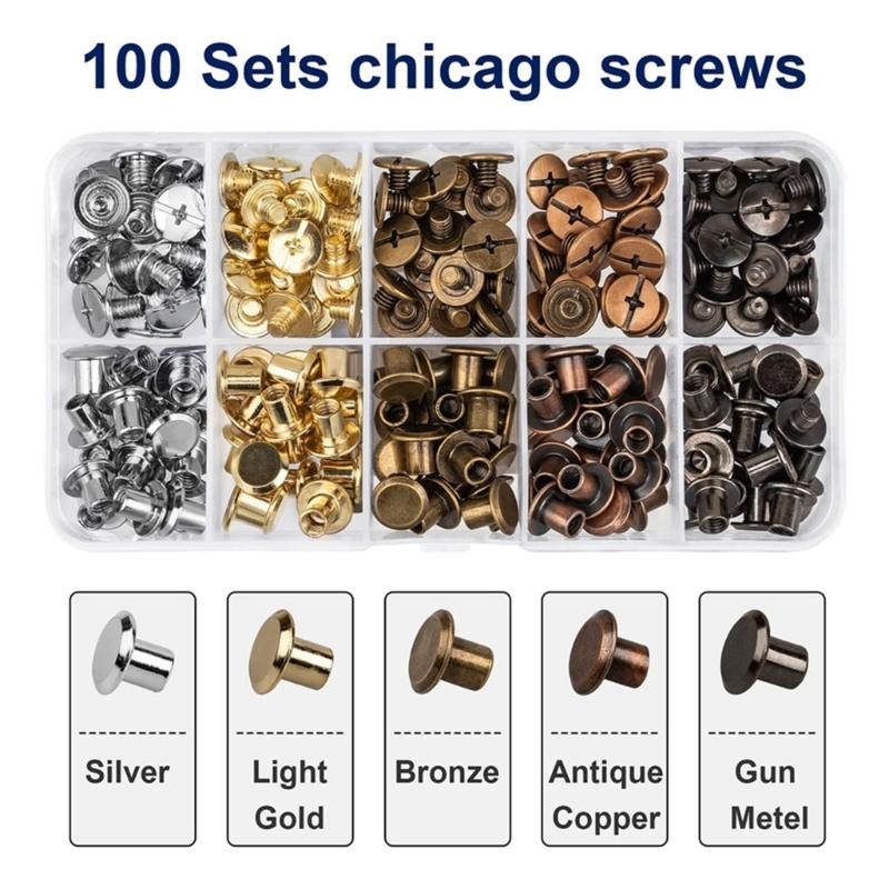 Zestaw 100 sztuk Wszechstronnych Śrub Chicago M5x4mm ze Stopu Cynku Nity do Oprawy Książek do Skórzanych Torebek, Książek i Innych Matowe
