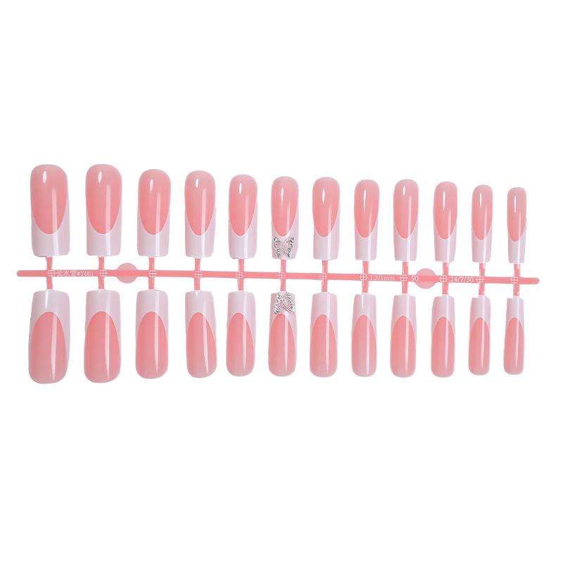 

24-Piece French Rhinestone Flower Nail Art Set - Removable Long Tube Wearable False Nails