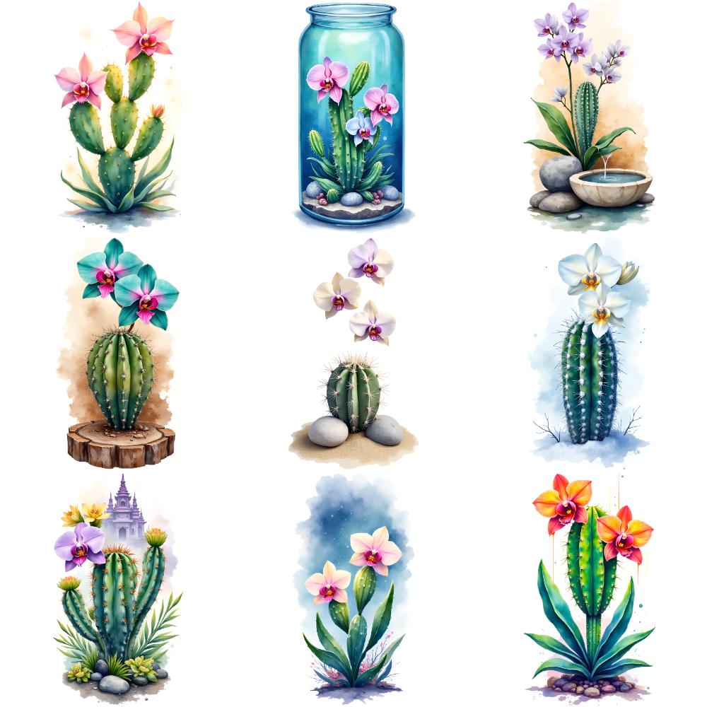 9pcs Temporary Tattoo Cactus Watercolor Watercolor Flower Temporary Tattoo Stickers For Chest Cheeks