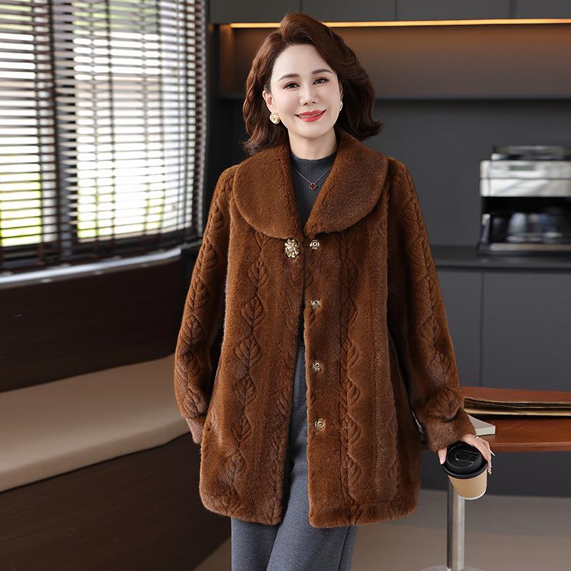 Mom's 2025 Faux Mink Velvet Winter Coat - Eco-Friendly Fur for Middle-Aged & Elderly Women in 40s & 50s