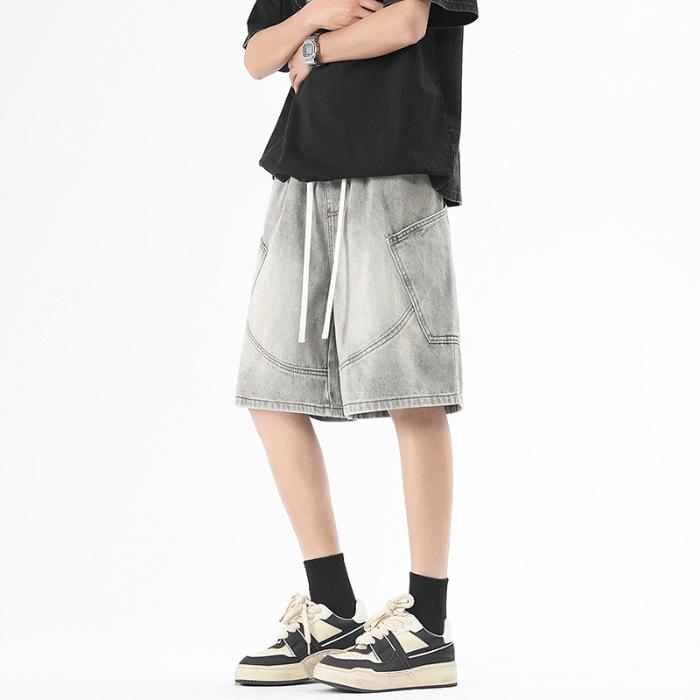 

New Summer Style Full Elastic Waist Five-point Pants Short Side Bone Patch Pocket Versatile Men s Mid-sleeved Pants M