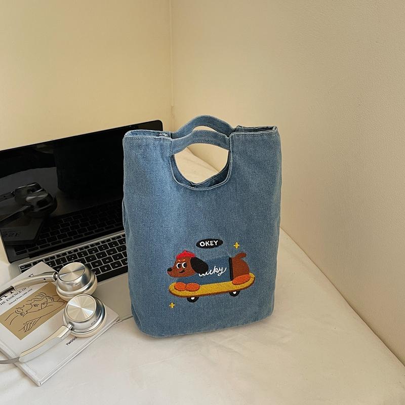 Dog Pattern Denim Bag Handbag Women's Large Capacity Shoulder Bag