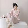 1011 New Sweet Wind Ice Silk Women's Pajamas Ruffle Edge High-end Ice and Snow Silk Long-sleeved Loungewear Set