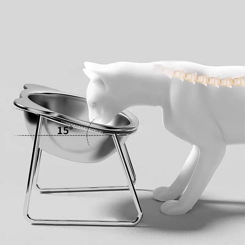Cat Bowls Tilted Neck Guard Cat Food Bowl Indoor Stainless Steel Shatter Resistant Elevated 15° Pet Bowl For Kitten Puppy