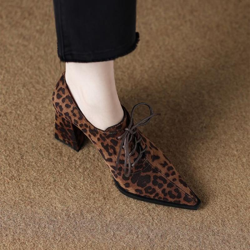 2025 New Retro Women High Heels Pointed Toe Shoes Ladies Lace-Up Work Dress Spikes Spring Office Block Shoes