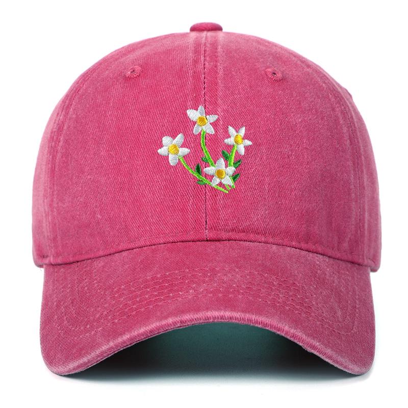 Korean 2025 Floral Embroidered Curved Brim Baseball Cap for Women - Sun Protection & Face Slimming Design