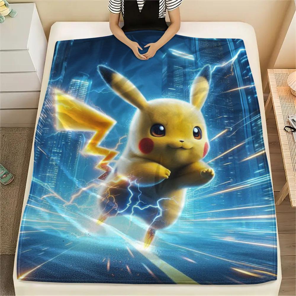 Pikachu Cozy Print Flannel Blanket Perfect for Sofa Bed Travel Picnic Soft.-TING 75x90cm