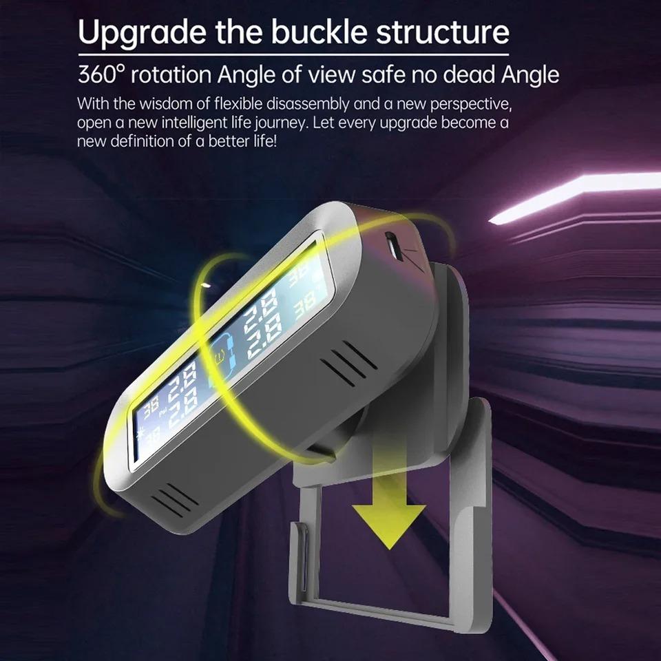 Solar TPMS Tire Pressure Monitoring System Temperature Warning Fuel Save With 4 External Sensors Car Tyre Pressure Monitor