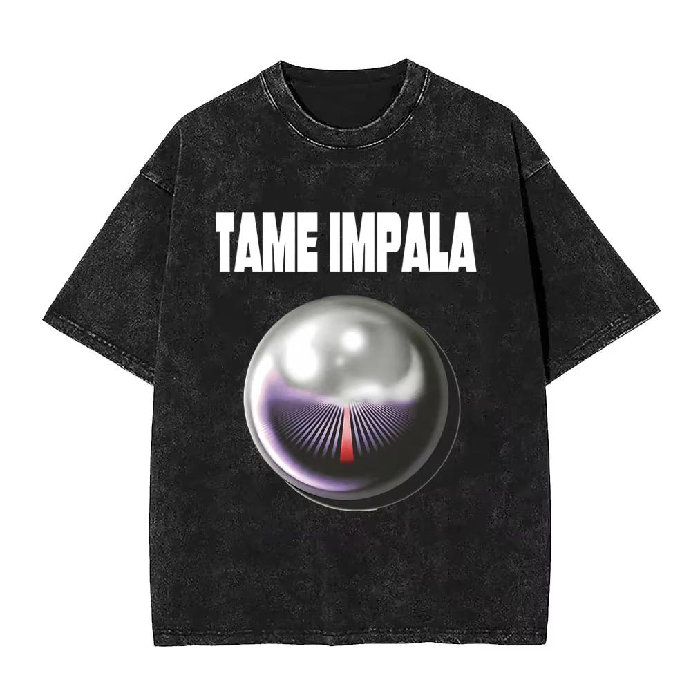 2026 Стиранные Винтажные Футболки с Графическим Принтом Tame Impala Мужская Одежда Поп-Рок Группа Футболка Мужчины Женщины Мода Ретро Футболка M