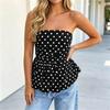 Women Strapless Polka Dot Tube Top Summer Casual Sleeveless Peplum Blouse Lightweight Breathable Fabric Slim Fit