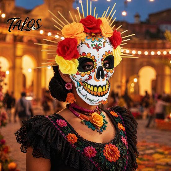 Halloween Skull Mask Mardi Gras Mask, Venetian Party Sugar Rose Flower Masquerade Masks for Cosplay Mexican Flexible Costume