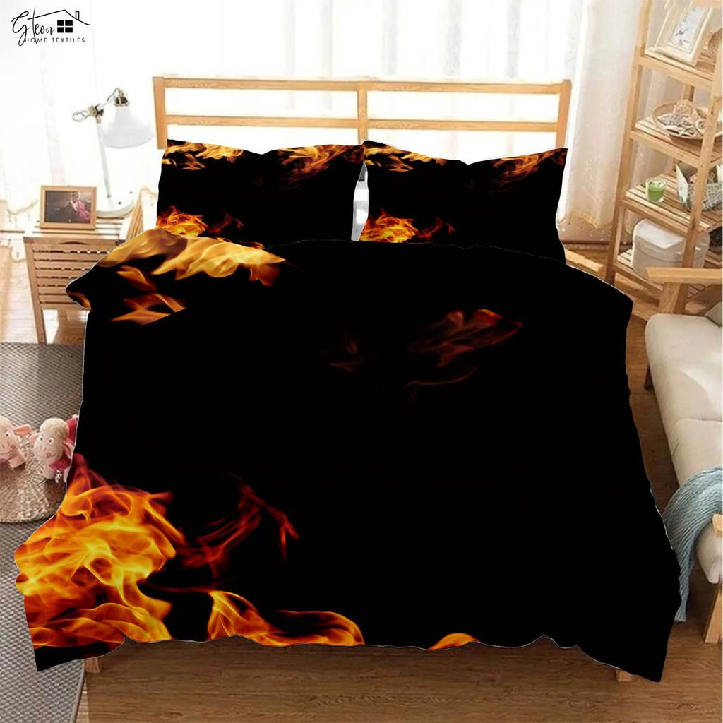 Flame Skull Basketball 3D Printed Quilt Cover Pillowcase Bedding Set Three-piece Soft and Comfortable Duvet Cover