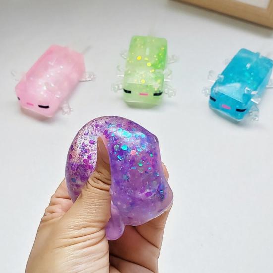Clear Salamander Cube Squeeze Toy Stress Relief Glitter Salamander Sugar Ball Sensory Toy Decompression Salamander Fidget