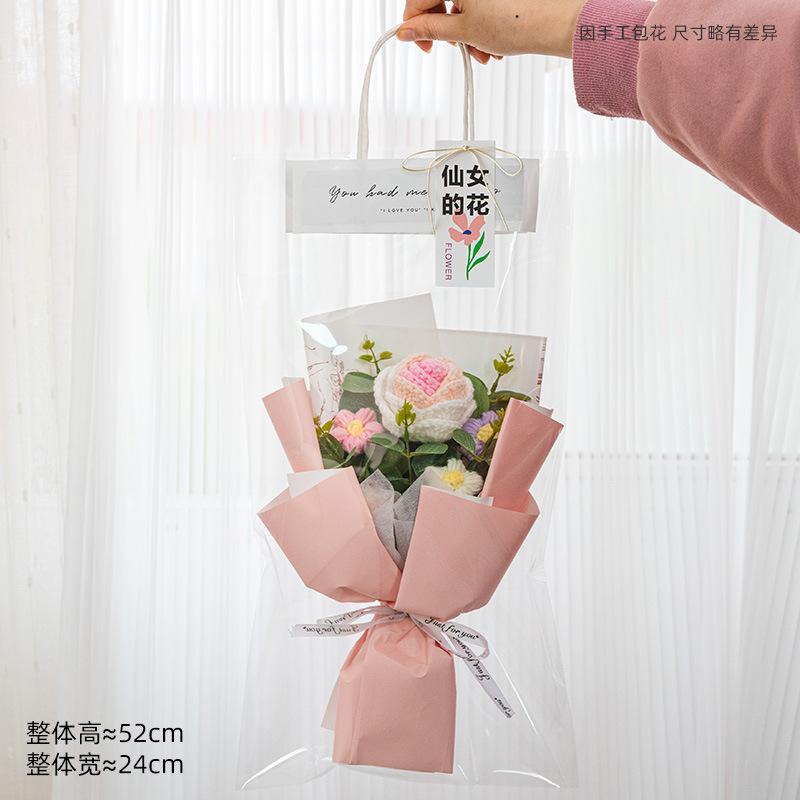 Hand-Knitted Sunflower & Rose Bouquet - with LED Lights & Gift Bag Thanksgiving Gift