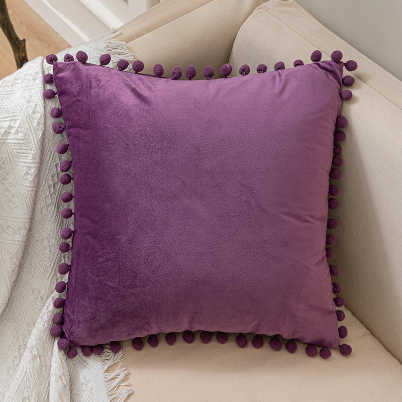 Solid Color Fur Ball Pillow Cover, Velvet Cushion Cover, Sofa Bed Pillow Cover, Nordic Home Chair