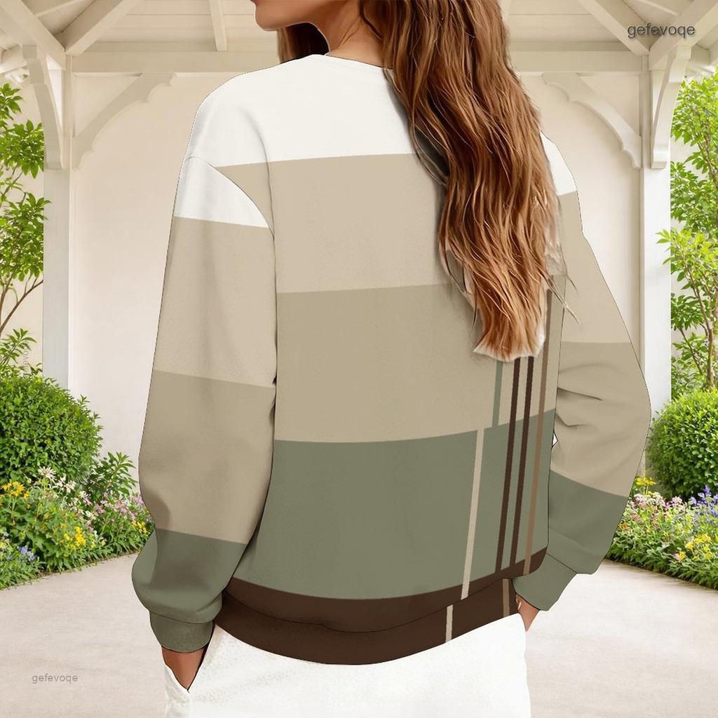 Women Plus Size V Neck Front Zip Long Sleeve Geometric Printed Sweatshirt Off White Black Orange