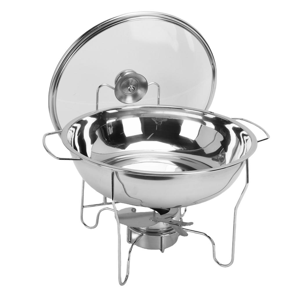 Runde Chafing Dishes für Buffet-Set Edelstahl Buffet Speisenwärmer-Set mit Glasdeckel Brennstoffbehälter