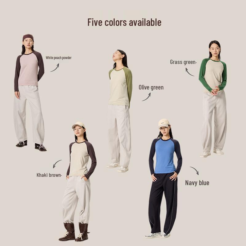 Women's Seamless Color Block Raglan Merino Wool & Tencel Long Sleeve Sport Shirt