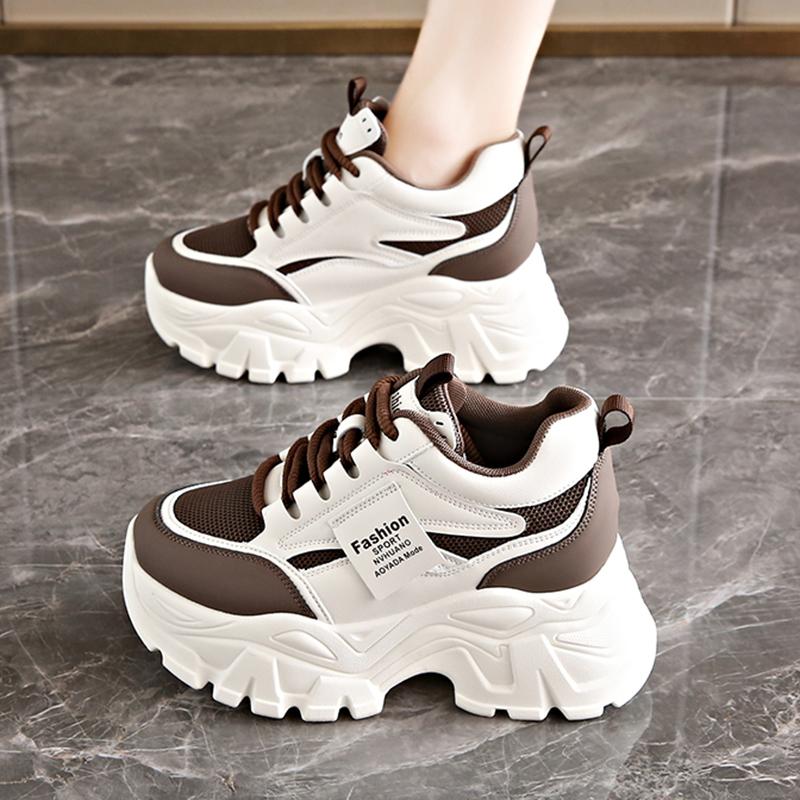 Fashion Fashion Lace Up Chunky Sneakers for Women Comfort Breathable Platform Sports Shoes Woman Pu Leather Thick Bottom Running Shoes
