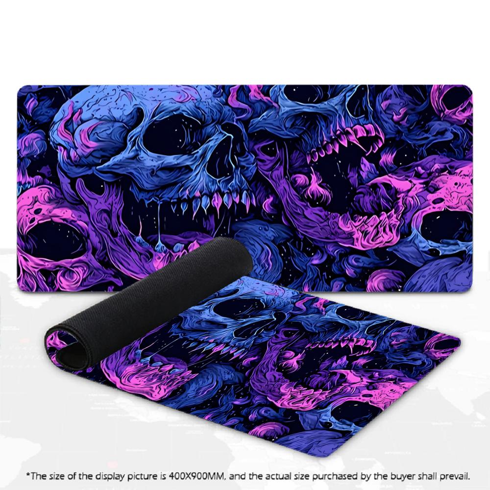 Großes XXL Neon Totenkopf Mauspads Cyberpunk Lila Gaming Mauspads Tastaturmatte Schreibtischmatte Rutschfeste Gummibasis für PC Gamer Büro