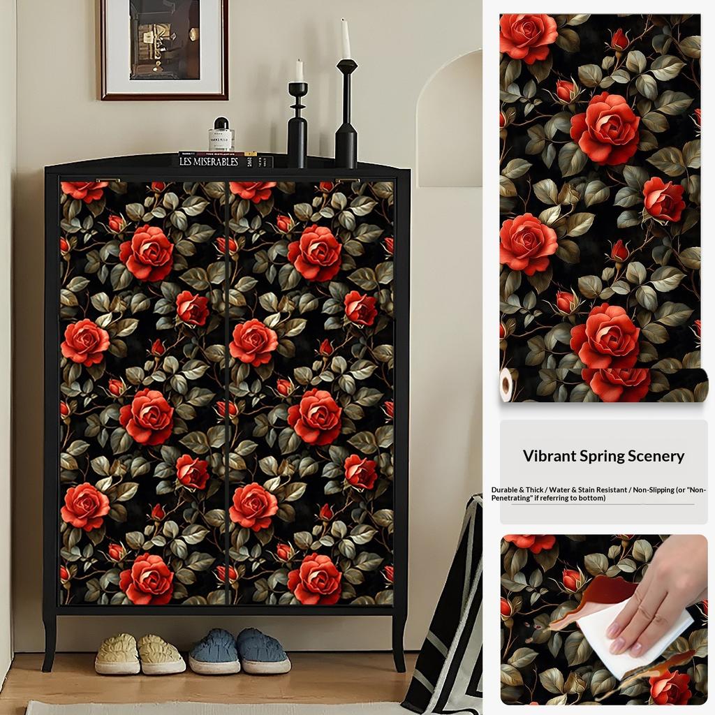 Premium Self-adhesive Wallpaper Flower Retro Pattern Wardrobe Cabinet Door Renovation Wallpaper Renovation Waterproof Furniture Sticker